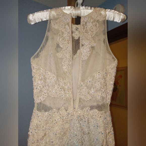Aspeed Design Lace and Jewel / Rhinestone Champagne Formal Dress - Picture 9 of 16
